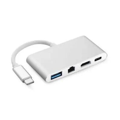 ORIENT Кабель-адаптер C033, USB3.1 Type-C (DisplayPort Alt mode) -> HDMI+GLAN+USB3.0+PD(Type-C), 4K@30Hz, 0.15 метра, серебристый (31091)