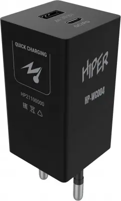 Сетевое зар./устр. Hiper HP-WC004 30W 3A+2.5A (PD+QC) USB-C/USB-A универсальное черный