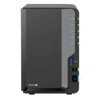 Synology DS224+ Сетевое хранилище DC 2,0GhzCPU/2GB(upto6)/RAID0,1/up to 2HDDs SATA(3,5' 2,5')/2xUSB3.2/2GigEth/iSCSI/2xIPcam(up to 25)/1xPS /1YW (repl DS220+)