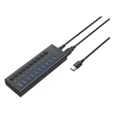 HARPER HUB-10MB Black USB-концентратор, Интерфейс: 10 х USB 3.2, Переходник: USB 3.0 / Type-C, Скорость передачи данных: до 5 Гб/с, Материал корпуса: Алюминий, Индикатор работы устройства: LED, Перехо