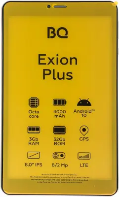 Планшет BQ 8077L Exion Plus SC9863A (1.6) 8C RAM3Gb ROM32Gb 8" IPS 1280x800 3G 4G Android 10.0 золотистый 8Mpix 2Mpix BT GPS WiFi Touch microSD 64Gb minUSB 4000mAh