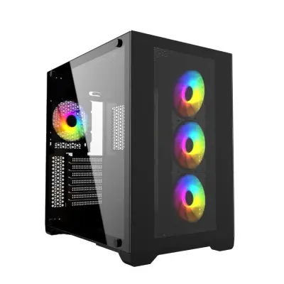 Powercase Vision Black, Tempered Glass, 4х 120mm 5-color fan, чёрный, ATX  (CVBA-L4)
