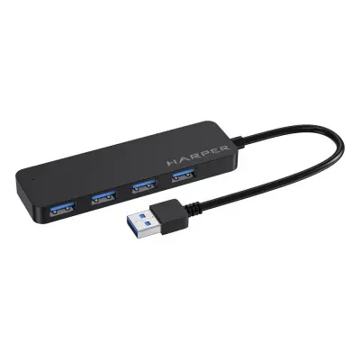 HARPER HUB-04P Black USB-концентратор, Интерфейс: 4 х USB 3.2, 1 х Micro USB Переходник: USB 3.0 / Type-C, Скорость передачи данных: до 5 Гб/с, Материал корпуса: ABC Пластик, Индикатор работы устройст