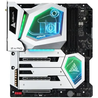 ASROCK Z490 AQUA {Socket 1200, Intel®Z490, 4xDDR4-2933, HDMI, 3xPCI-Ex16, 2xPCI-Ex1, 8xSATA3(RAID 0/1/5/10), 3xM.2, 8 Ch Audio, 1x2,5GLan, 1x10GLan, WiFi, (0+2)xUSB2.0, (7+4)xUSB3.2, (3+1)xUSB3.2 Typ}