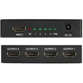 ORIENT HDMI Splitter HSP0104N, 1->4, HDMI 1.4/3D, HDTV1080p/1080i/720p, HDCP1.2, внешний БП-зарядник 2xUSB 5В/2.1A, метал.корпус (30367)