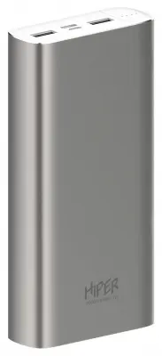 Мобильный аккумулятор Hiper METAL 20K 20000mAh 2.4A серебристый (METAL 20K SILVER)