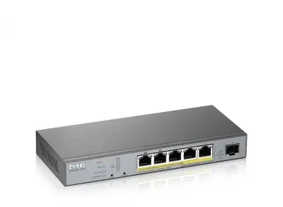 ZYXEL GS1350-6HP-EU0101F L2 коммутатор PoE+ для IP-видеокамер 4xGE PoE+, 1xGE PoE++ (802.3bt), 1xSFP, бюджет PoE 60 Вт, дальность передачи питания до 250 м, автоперезагрузка PoE-портов