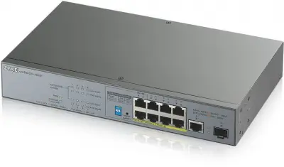 ZYXEL GS1300-10HP-EU0101F Коммутатор PoE+ для IP-видеокамер 9xGE (8xPoE+), 1xSFP, бюджет PoE 130 Вт, дальность передачи питания до 250 м