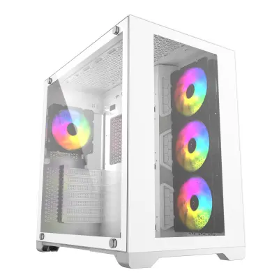 Powercase Vision White, Tempered Glass, 4х 120mm 5-color fan, белый, ATX  (CVWA-L4)
