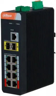 DAHUA DH-IS4210-8GT-120 10-портовый гигабитный управляемый коммутатор с PoE, промышленное исполнение, 8xRJ45 1Gb PoE, 2xSFP 1Gb uplink, суммарно 120Вт, коммутация 20 Гбит/с, MAC-таблица 8К