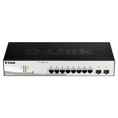 D-Link DGS-1210-10/FL1A Управляемый коммутатор 2 уровня с 8 портами 10/100/1000Base-T и 2 портами 1000Base-X SFP