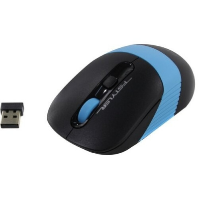 A-4Tech Мышь Fstyler FG10 черный/синий оптическая (2000dpi) беспроводная USB [1147565]