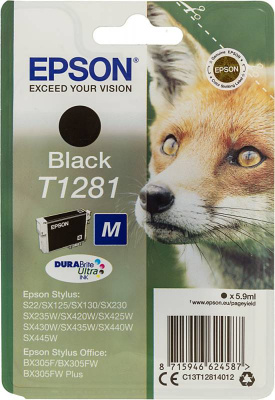 Картридж струйный Epson T1281 C13T12814012 черный (185стр.) (5.9мл) для Epson S22/SX125