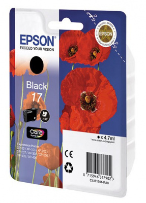 Картридж струйный Epson T1701 C13T17014A10 черный (130стр.) (4.7мл) для Epson XP33/203/303