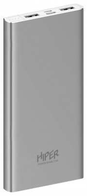 Мобильный аккумулятор Hiper Metal 10K 10000mAh 2.4A 2xUSB серебристый (METAL 10K SILVER)
