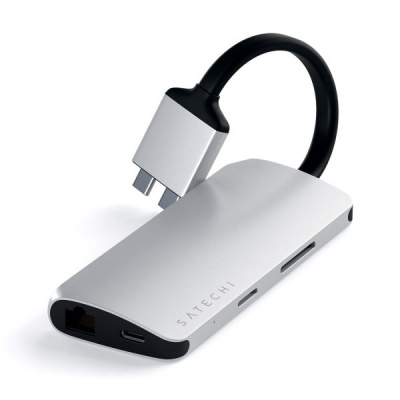Адаптер Satechi Type-C Dual Multimedia Adapter Silver (для 2018-2020 MacBook/2 x HDMI 4K/2 x USB3.0/1XUSB-C PD) (ST-TCDMMAS)
